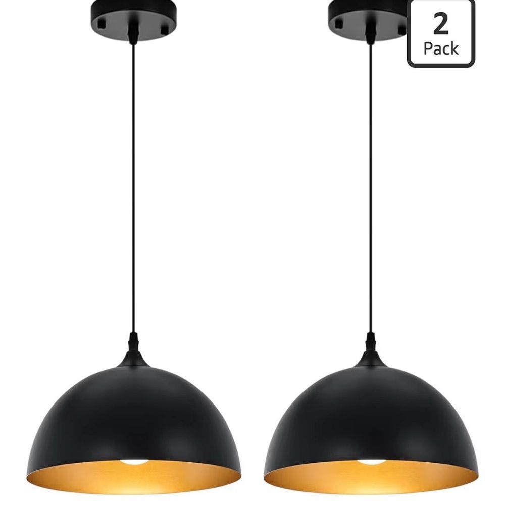 Farmhouse Pendant Lights with Gold Interior (2-Pack)